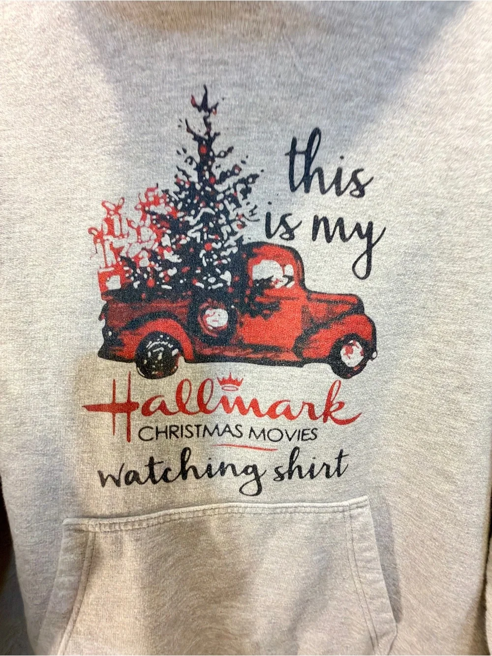 Hallmark Gray Hoodie with Red Vintage Truck Holiday Graphic